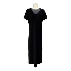 Vintage Blues Black Maxi Dress Minimal Chic 90s Grunge V Neck